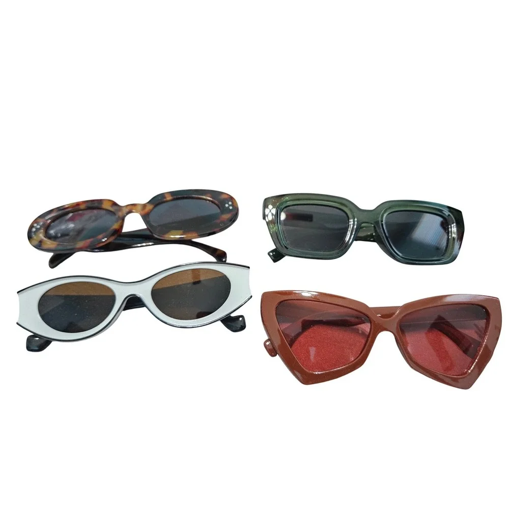 Set of 4 Fashion Sunglasses Tortoiseshell Green Rectangular White Cat Eye Brown